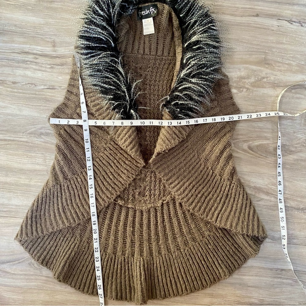 Alpaca vegan mink fur collar boho vest w cottage cabin longer cable knit vibe - Picture 11 of 11